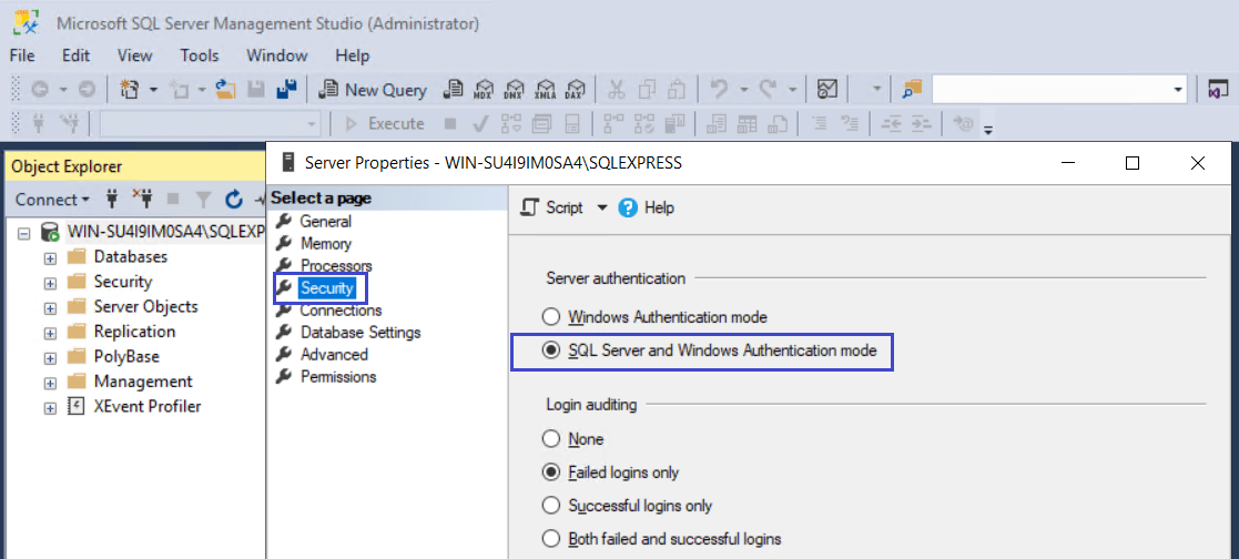microsoft sql server express sa default password